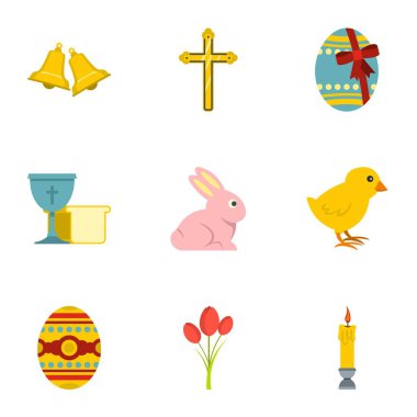 Mutlu Paskalya simge seti, düz stil