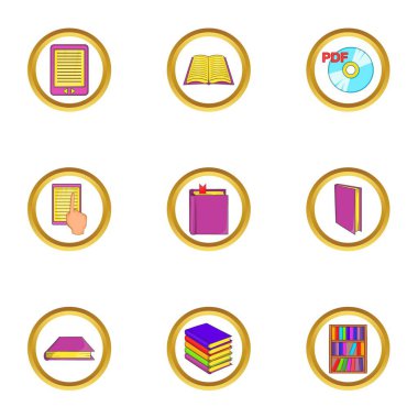 Kitaplar Icons set, karikatür tarzı