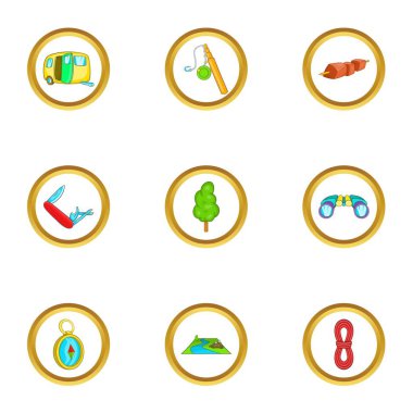 Icons set kamp, karikatür tarzı