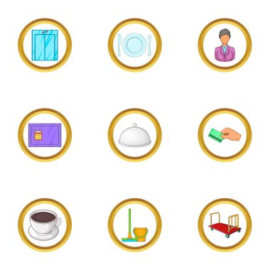 Otel personeli Icons set, karikatür tarzı