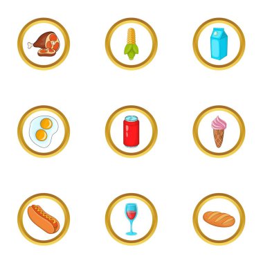 Yiyecek ve içecek Icons set, karikatür tarzı
