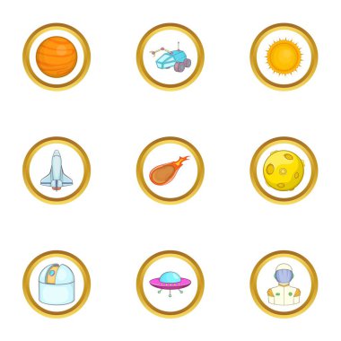 Uzay teknolojisi Icons set, karikatür tarzı