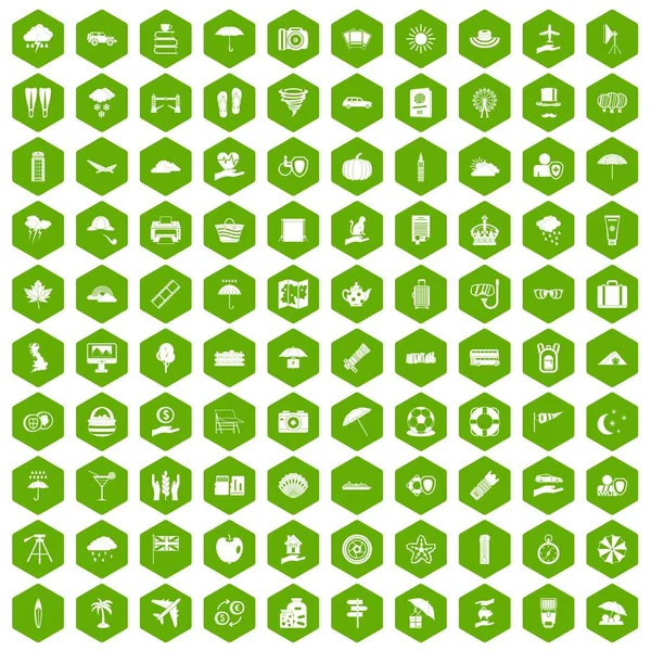 100 umbrella icons hexagon green — Stock Vector