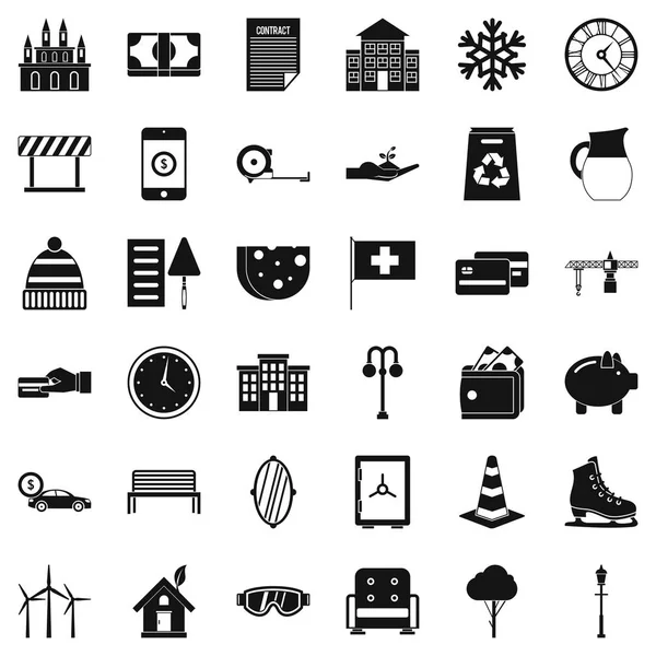 Zengin villa Icons set, basit tarzı