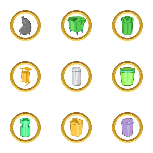 Set di icone per il business della spazzatura, stile cartone animato — Vettoriale Stock