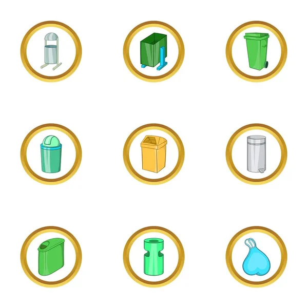 Set di icone spazzatura, stile cartone animato — Vettoriale Stock