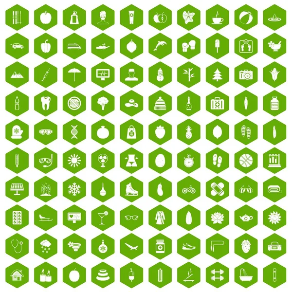 100 women health icons hexagon green — Stock Vector