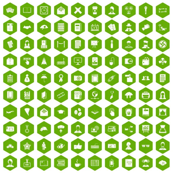 100 writer icons hexagon green