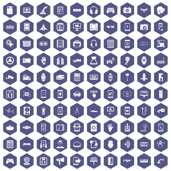 100 Einstellsymbole Hexagon lila — Stockvektor