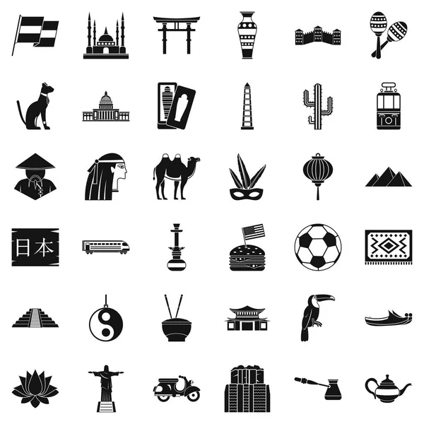 Conjunto de iconos de gira mundial, estilo simple — Vector de stock