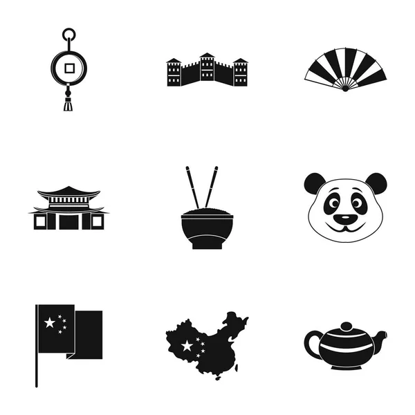 China icono de viaje conjunto, estilo simple — Vector de stock