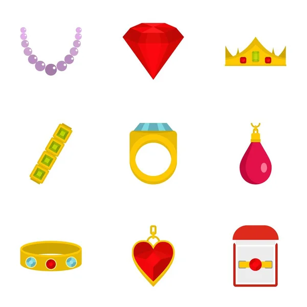 Schmuck Icon Set, flacher Stil — Stockvektor