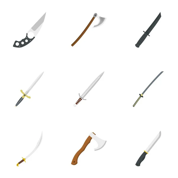 Cold weapon icon set, flat style — Stock Vector