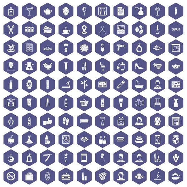 100 beauty salon icons hexagon purple
