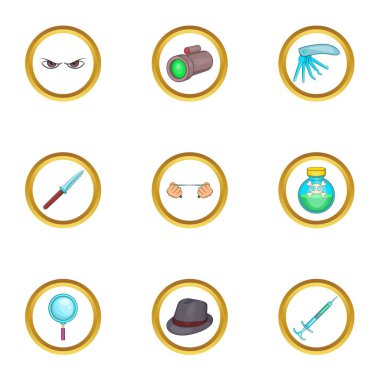 Dedektif Icons set, karikatür tarzı