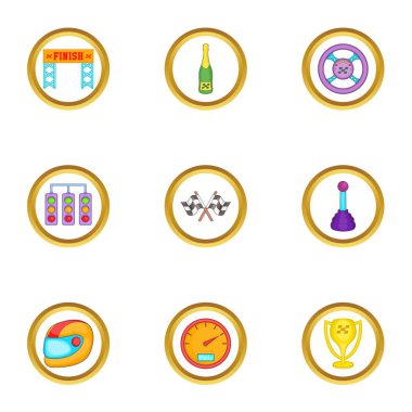 Icons set yarış, karikatür tarzı