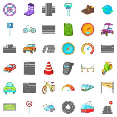 Şehir Icons set, karikatür tarzı trafik