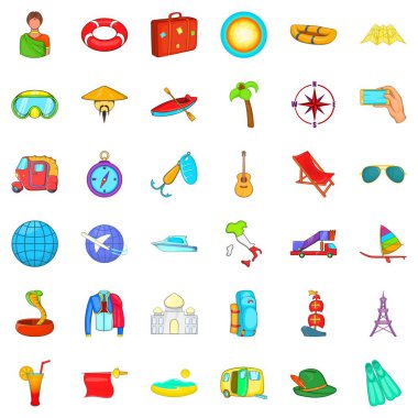 Yaz Icons set, karikatür tarzı seyahat