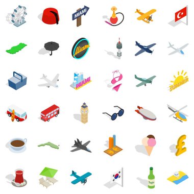 Yaz Icons set, izometrik stil seyahat