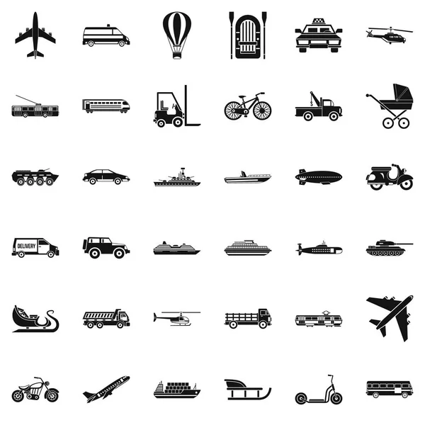 Conjunto de ícones de transporte em movimento, estilo simples — Vetor de Stock