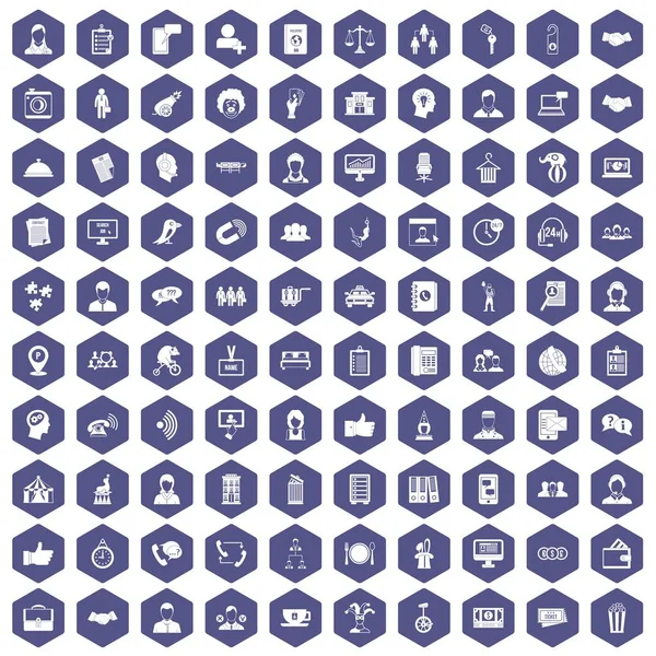 100 icone di coerenza esagonale viola — Vettoriale Stock