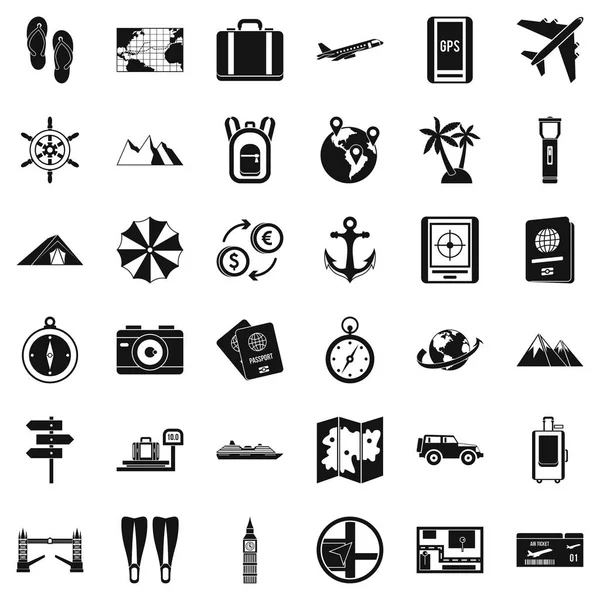 Ensemble d'icônes de randonnée, style simple — Image vectorielle