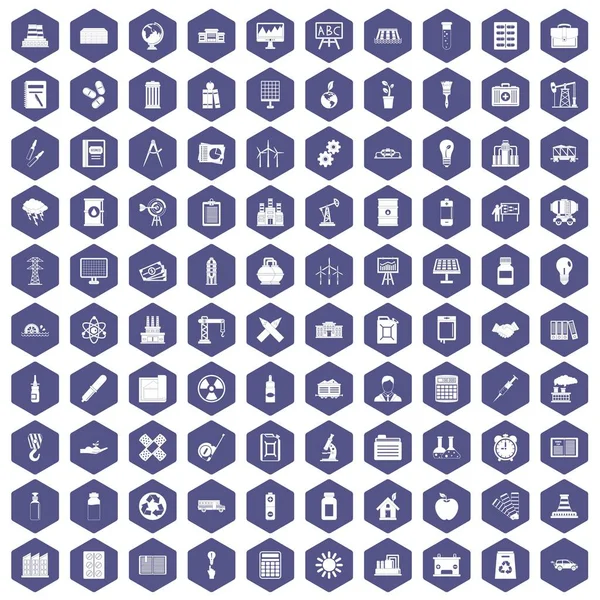 100 iconos de la empresa hexágono púrpura — Vector de stock