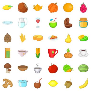 Vejetaryen yemek Icons set, karikatür tarzı