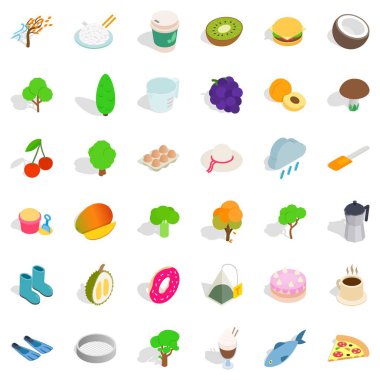 Vejetaryen burger Icons set, izometrik stili