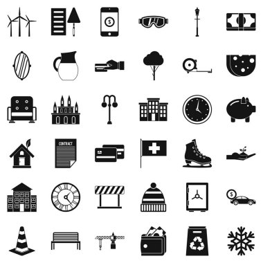 Büyük villa Icons set, basit tarzı