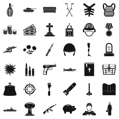 Savaş suç Icons set, basit tarzı