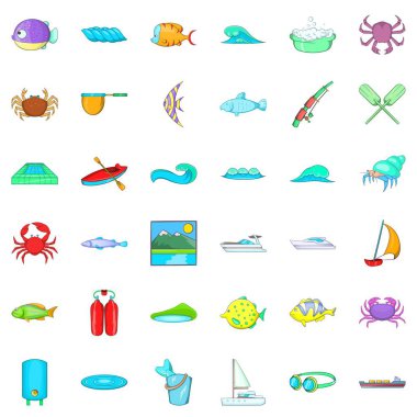 Deniz su Icons set, karikatür tarzı