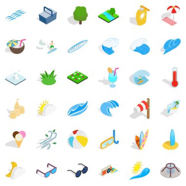 Deniz su Icons set, izometrik stili