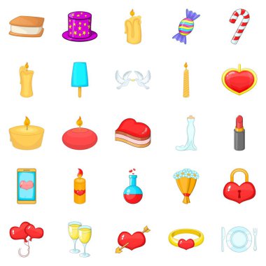 Tatil Icons set, karikatür tarzı giysiler