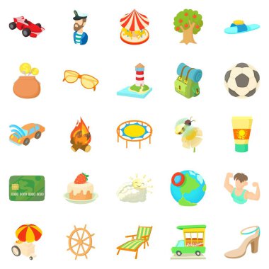 Kaygısız tatil Icons set, karikatür tarzı