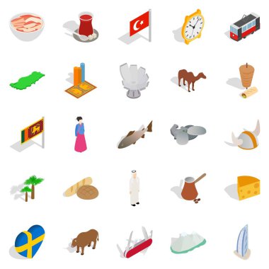 Tatil Icons set, izometrik stil üzerinde rahatlatıcı