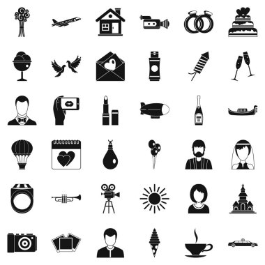 Düğün kutlama Icons set, basit tarzı