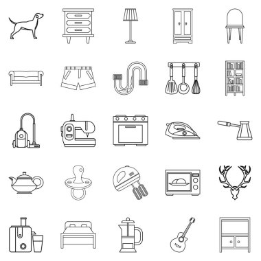 Yatak odası simgeleri ayarlandı, taslak biçimi