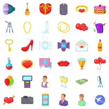 İyi düğün simgeler ayarla, tarzı çizgi film