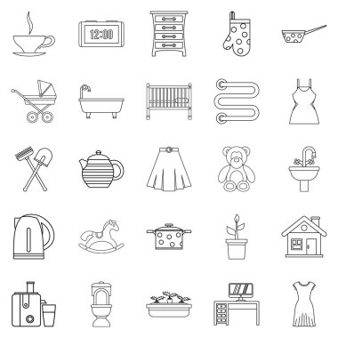 Büyük oda Icons set, anahat stili