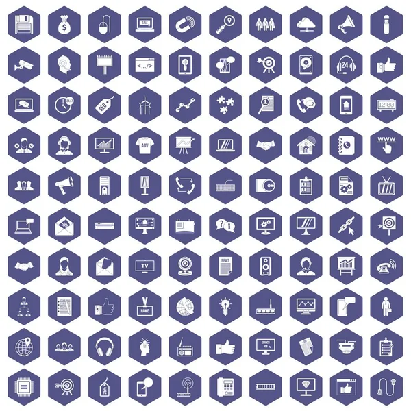 100 iconos de intercambio de datos hexágono morado — Vector de stock