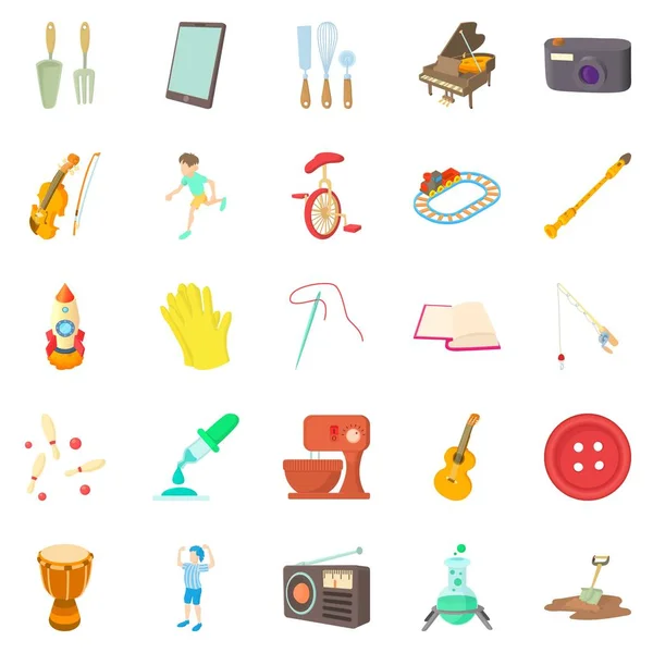 Conjunto de ícones de hobby musical, estilo cartoon — Vetor de Stock