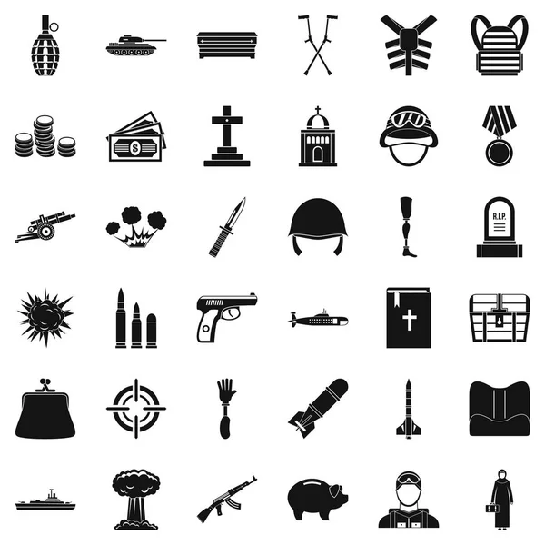 Conjunto de iconos de ofensa de guerra, estilo simple — Vector de stock