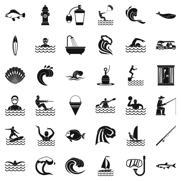 Conjunto de iconos de ola de agua, estilo simple — Vector de stock