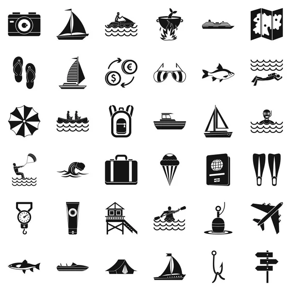 Water activiteit iconen set, eenvoudige stijl — Stockvector