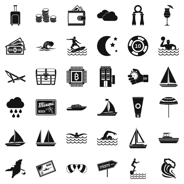 Conjunto de iconos de agua de playa, estilo simple — Archivo Imágenes Vectoriales