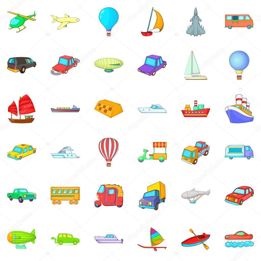 Different vehicle icons set. Cartoon style of 36 different vehicle vector icons for web isolated on white background