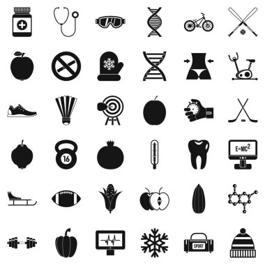 Sağlık vücut geliştirme Icons set, basit tarzı