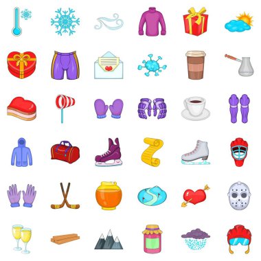 Kış sezonu simgeler ayarla, tarzı çizgi film