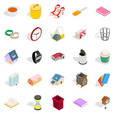 Köylü evi Icons set, izometrik stili